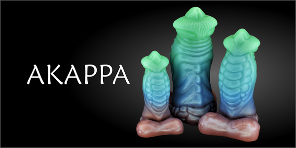 Header banner reading "AKAPPA" alongside a group of 3 colorful silicone dildos against a black background.