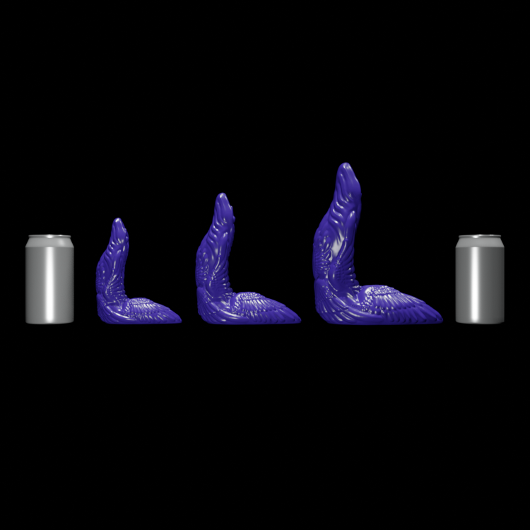 3d renderings of 3 different sizes of Az next to silver cans for scale