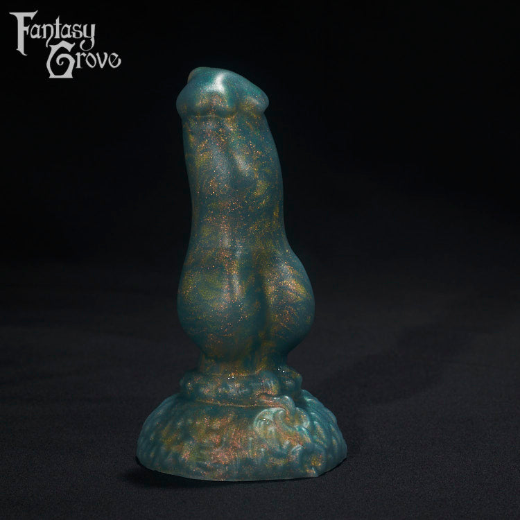 A Fantasy Grove sex toy on a black background with a logo in the upper left corner