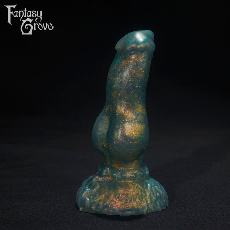 A Fantasy Grove sex toy on a black background with a logo in the upper left corner