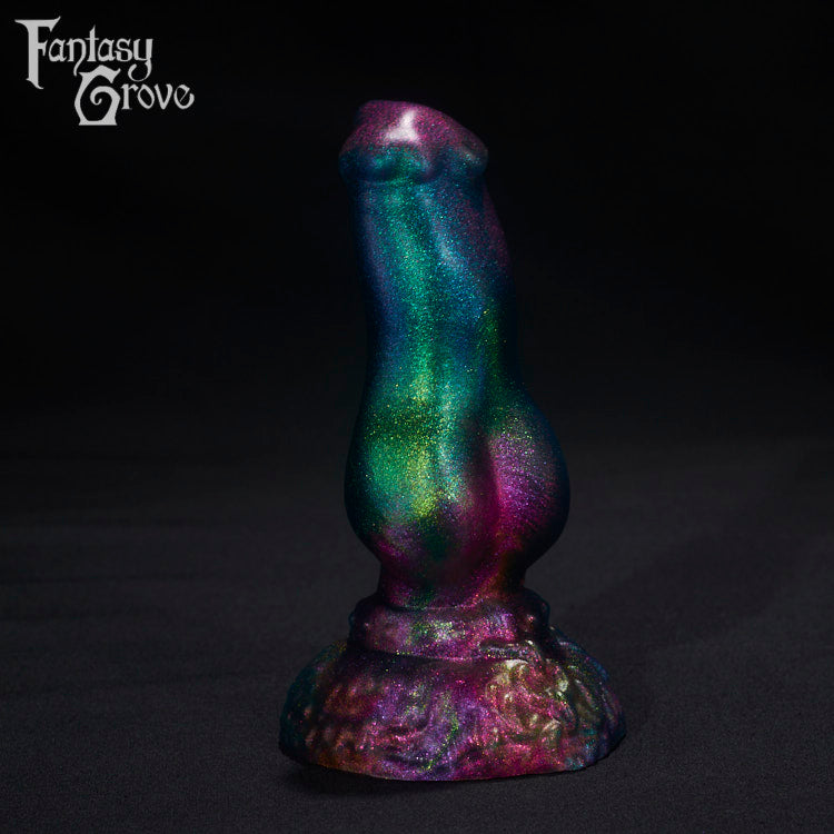 A Fantasy Grove sex toy on a black background with a logo in the upper left corner