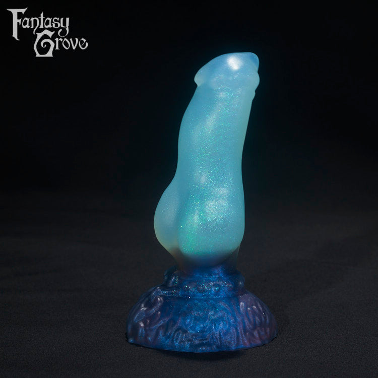 A Fantasy Grove sex toy on a black background with a logo in the upper left corner