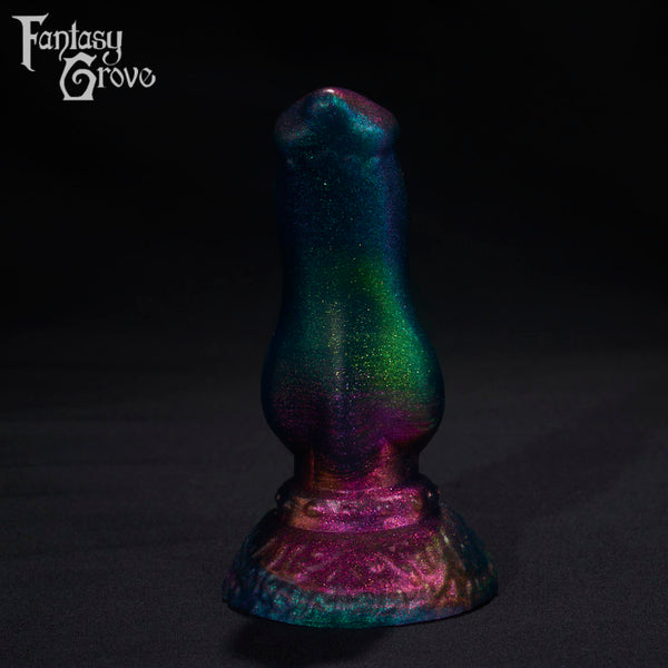A Fantasy Grove sex toy on a black background with a logo in the upper left corner
