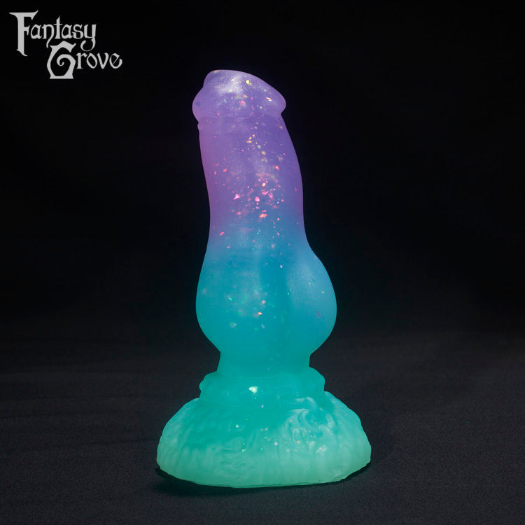 A Fantasy Grove sex toy on a black background with a logo in the upper left corner
