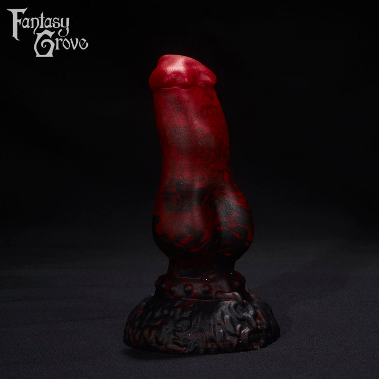 A Fantasy Grove sex toy on a black background with a logo in the upper left corner