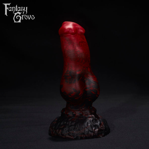 A Fantasy Grove sex toy on a black background with a logo in the upper left corner