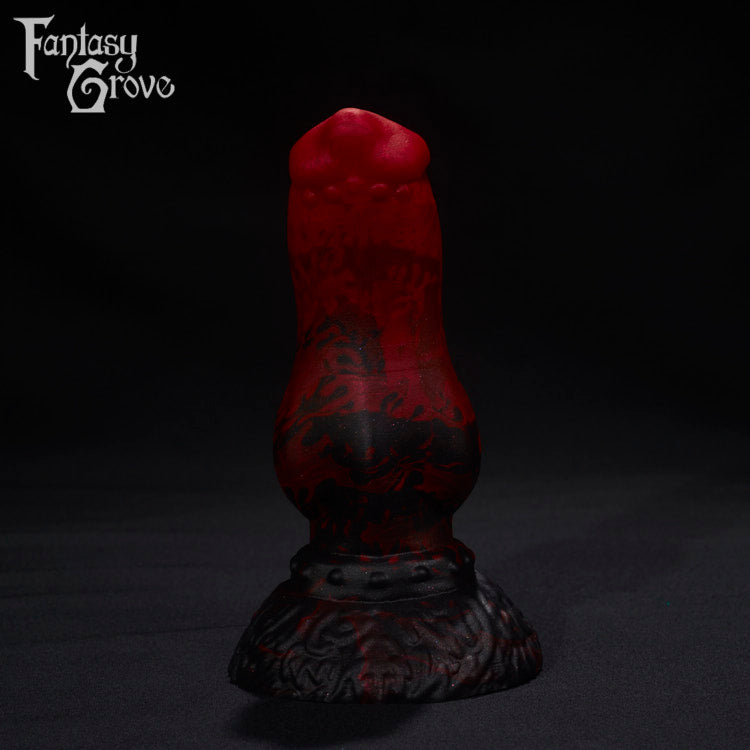 A Fantasy Grove sex toy on a black background with a logo in the upper left corner