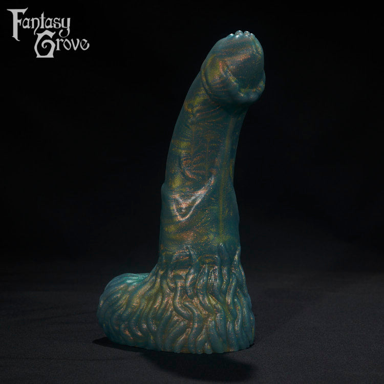 A Fantasy Grove sex toy on a black background with a logo in the upper left corner