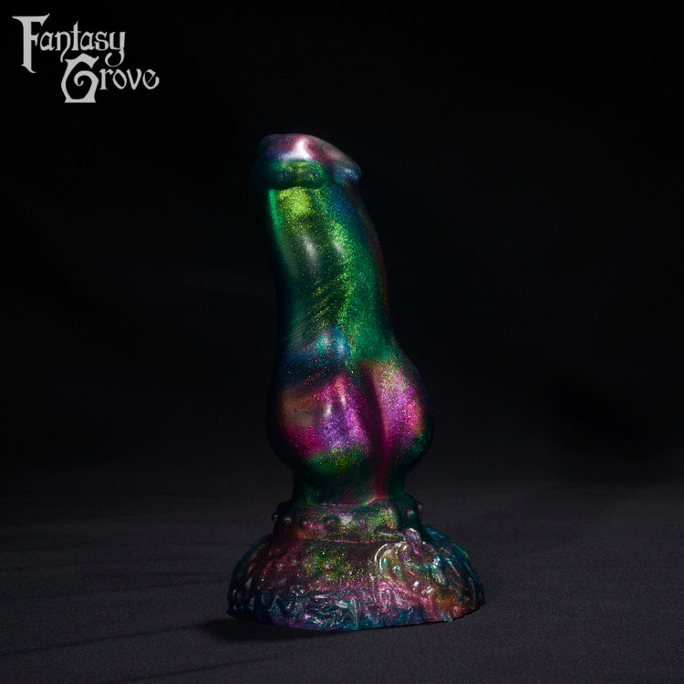 A Fantasy Grove sex toy on a black background with a logo in the upper left corner