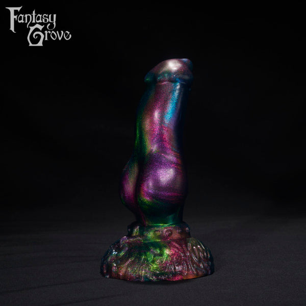 A Fantasy Grove sex toy on a black background with a logo in the upper left corner
