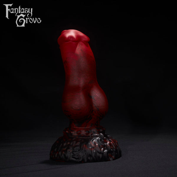A Fantasy Grove sex toy on a black background with a logo in the upper left corner