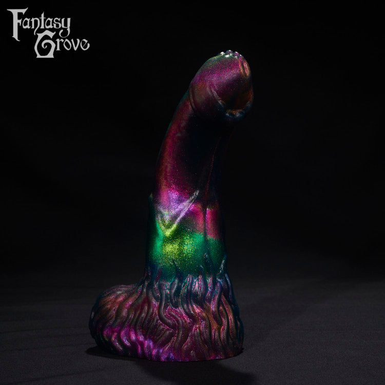 A Fantasy Grove sex toy on a black background with a logo in the upper left corner