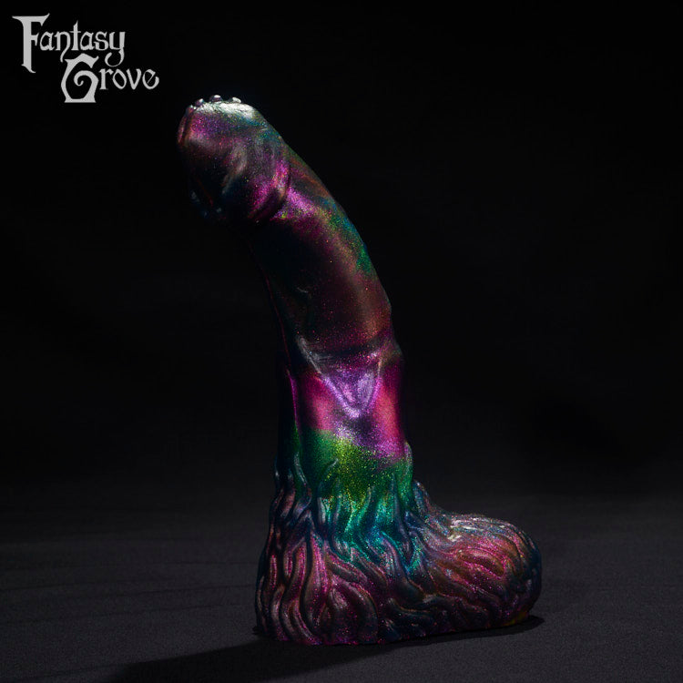 A Fantasy Grove sex toy on a black background with a logo in the upper left corner