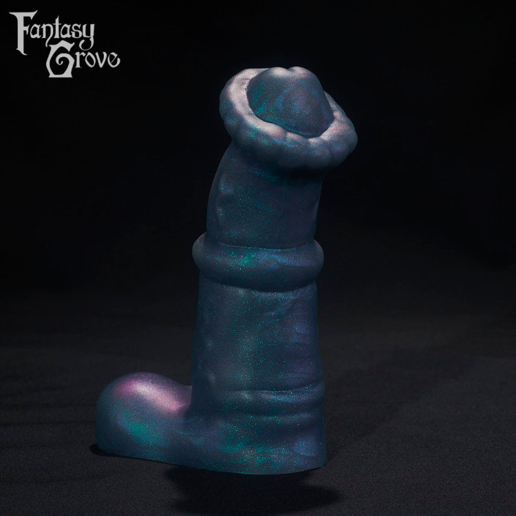 A Fantasy Grove sex toy on a black background with a logo in the upper left corner