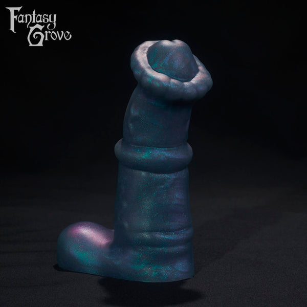 A Fantasy Grove sex toy on a black background with a logo in the upper left corner