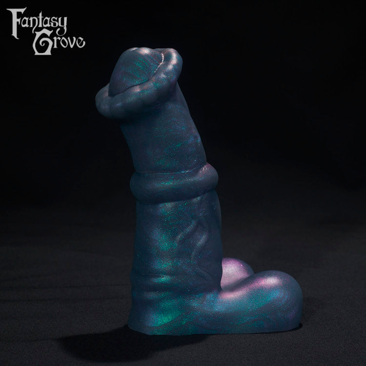 A Fantasy Grove sex toy on a black background with a logo in the upper left corner