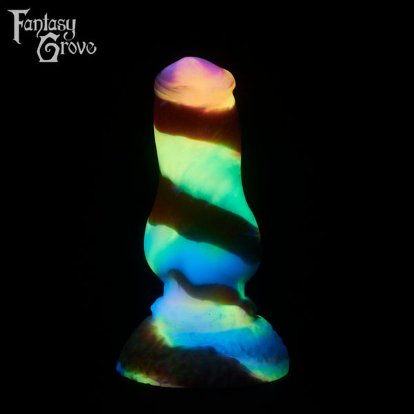 A fantasy sex toy on a black background with the Fantasy Grove logo in the upper left corner
