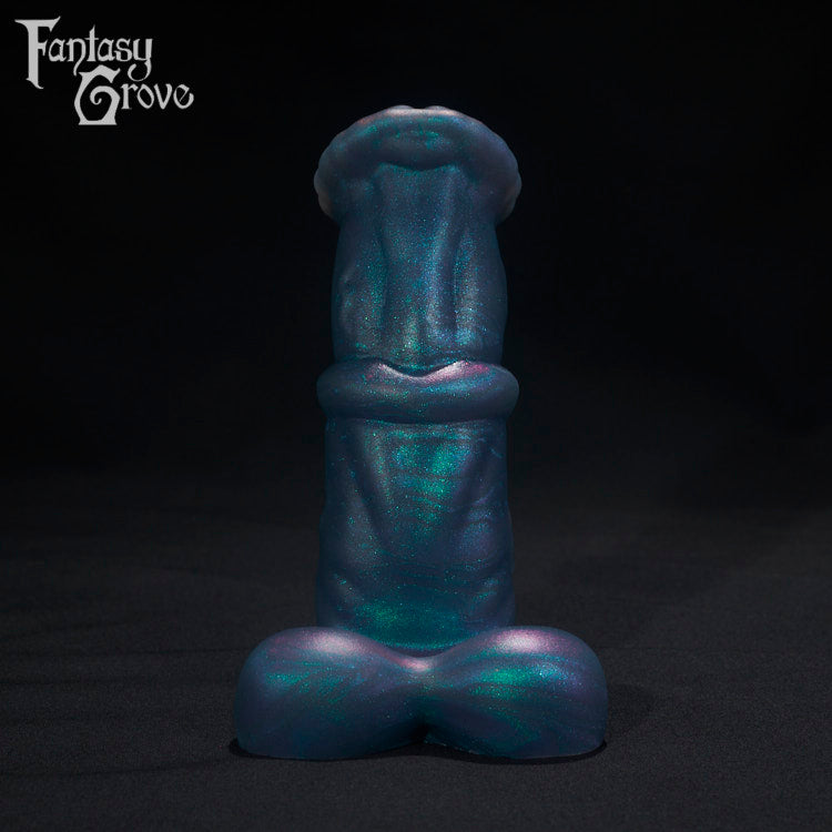 A Fantasy Grove sex toy on a black background with a logo in the upper left corner