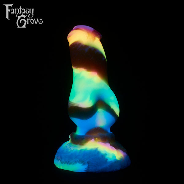A fantasy sex toy on a black background with the Fantasy Grove logo in the upper left corner