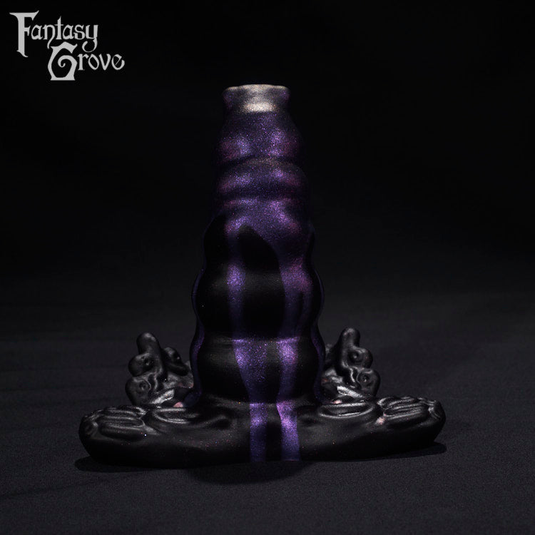 A Fantasy Grove sex toy on a black background with a logo in the upper left corner