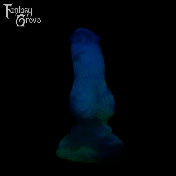 A fantasy sex toy on a black background with the Fantasy Grove logo in the upper left corner