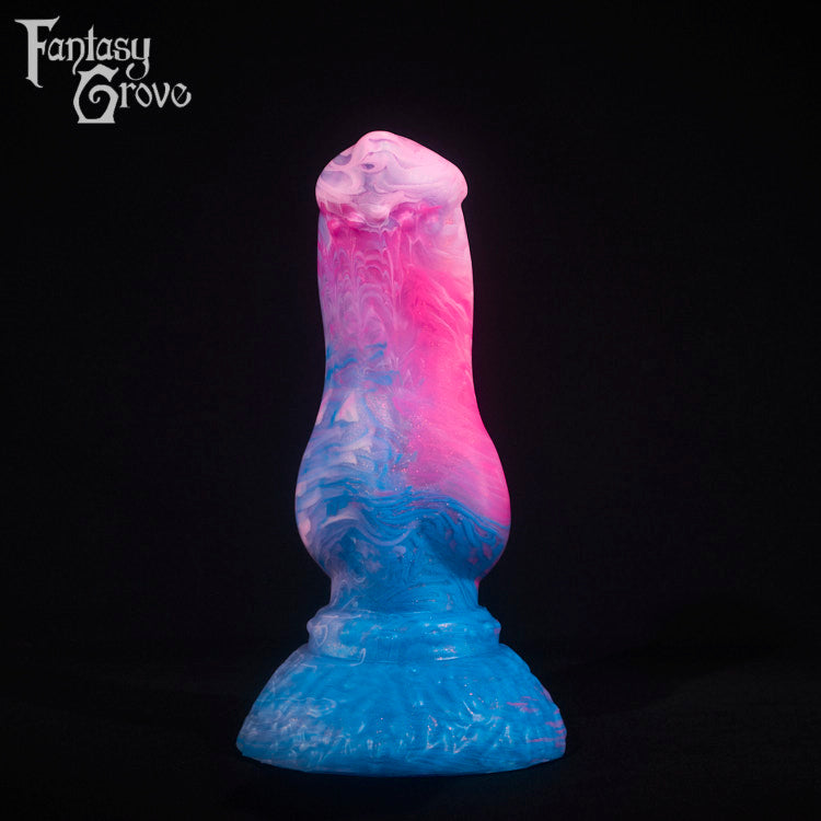 A fantasy sex toy on a black background with the Fantasy Grove logo in the upper left corner