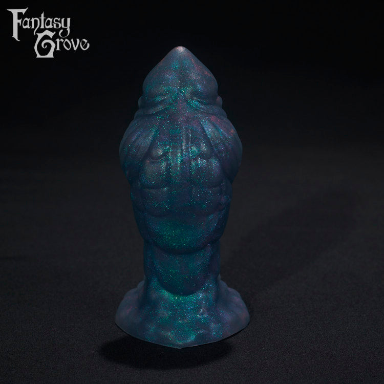 A Fantasy Grove sex toy on a black background with a logo in the upper left corner