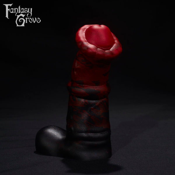 A Fantasy Grove sex toy on a black background with a logo in the upper left corner
