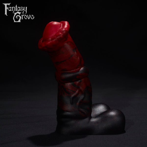 A Fantasy Grove sex toy on a black background with a logo in the upper left corner