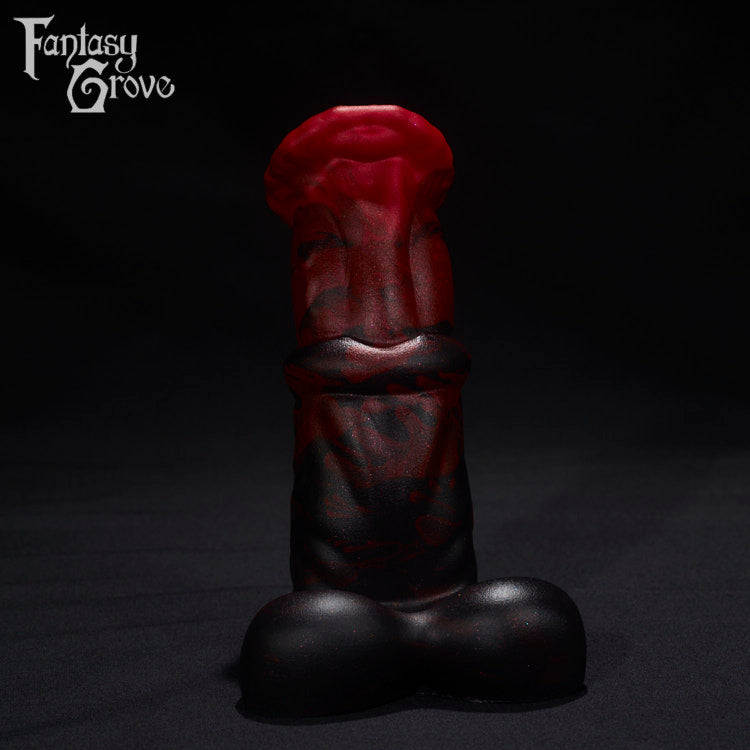 A Fantasy Grove sex toy on a black background with a logo in the upper left corner
