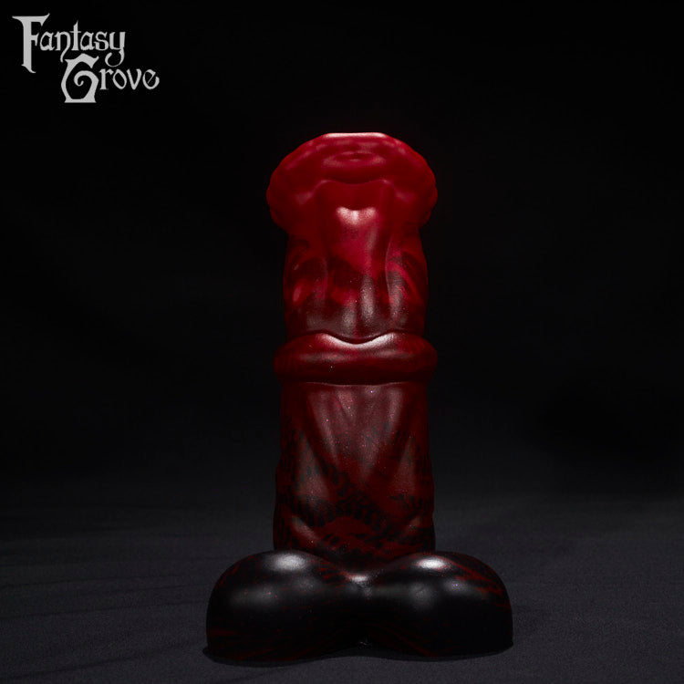 A Fantasy Grove sex toy on a black background with a logo in the upper left corner
