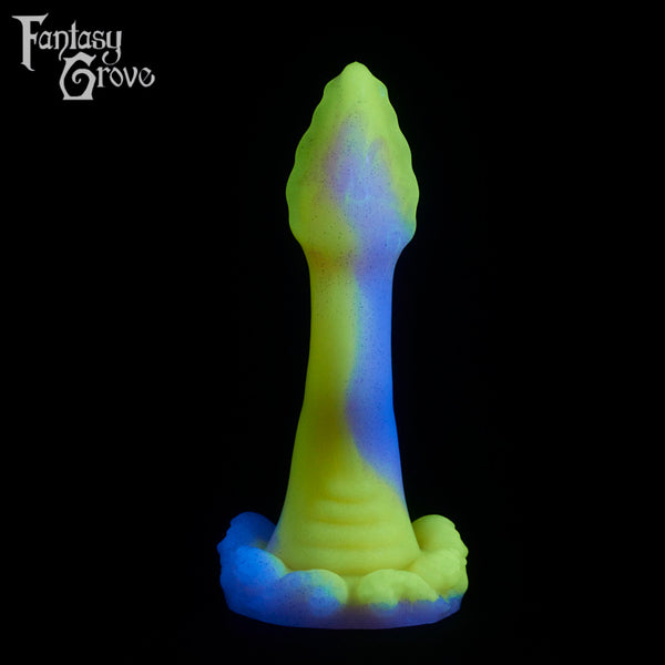 A fantasy sex toy on a black background with the Fantasy Grove logo in the upper left corner