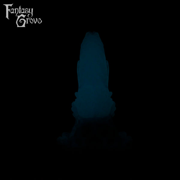 A Fantasy Grove sex toy on a black background with a logo in the upper left corner