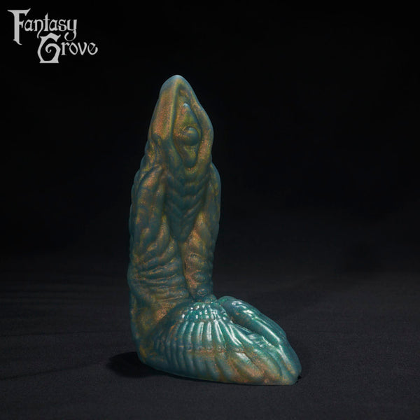 A Fantasy Grove sex toy on a black background with a logo in the upper left corner