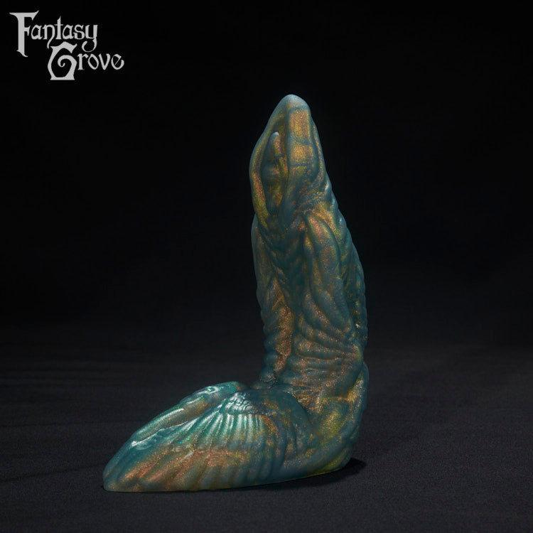 A Fantasy Grove sex toy on a black background with a logo in the upper left corner