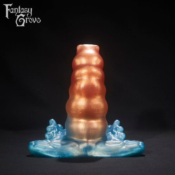 A fantasy sex toy on a black background with the Fantasy Grove logo in the upper left corner 