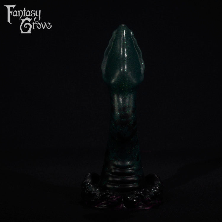A fantasy sex toy on a black background with the Fantasy Grove logo in the upper left corner