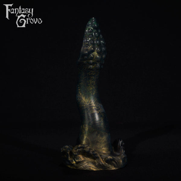A fantasy sex toy on a black background with the Fantasy Grove logo in the upper left corner
