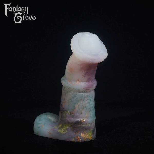 A fantasy sex toy on a black background with the Fantasy Grove logo in the upper left corner