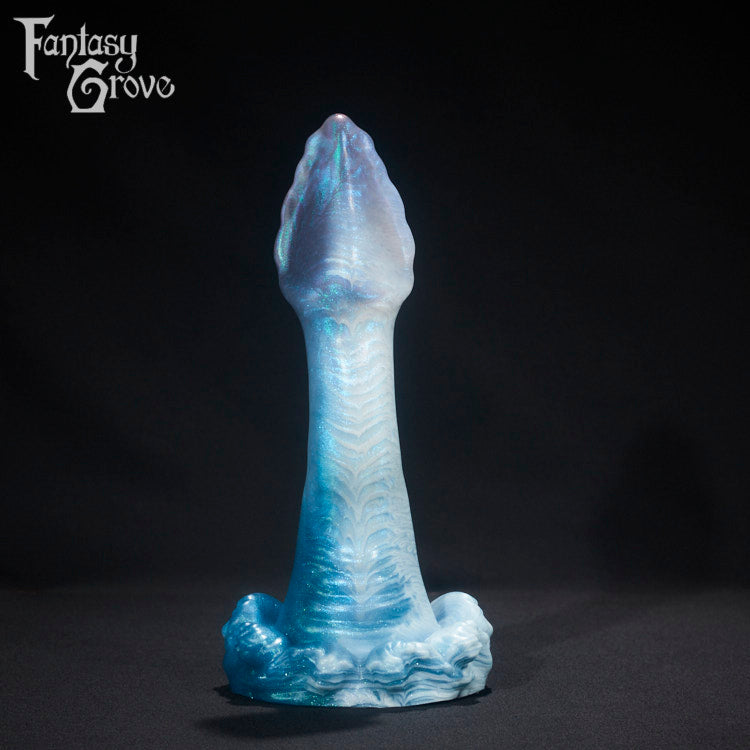 A fantasy sex toy on a black background with the Fantasy Grove logo in the upper left corner 