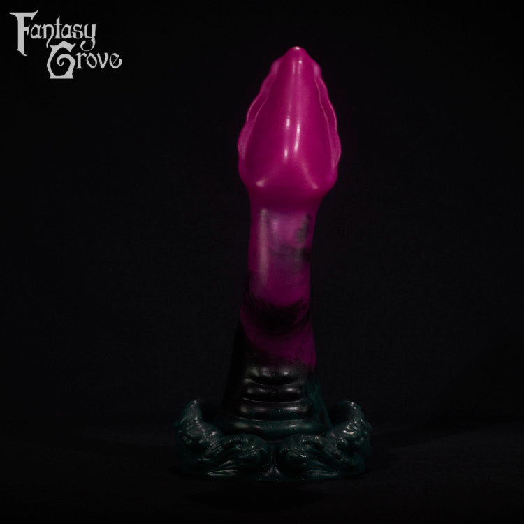 A fantasy sex toy on a black background with the Fantasy Grove logo in the upper left corner