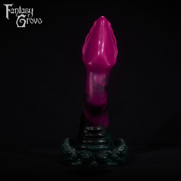 A fantasy sex toy on a black background with the Fantasy Grove logo in the upper left corner