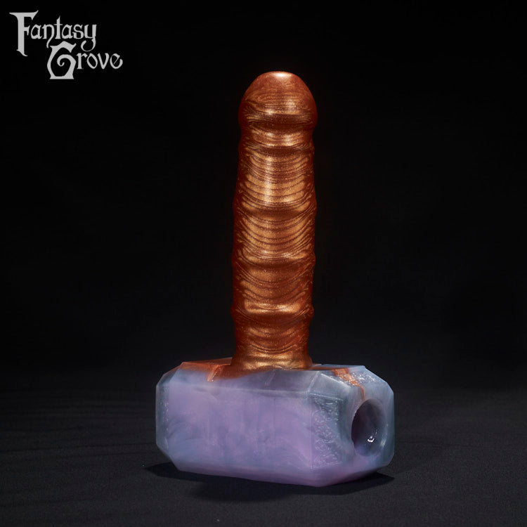 A Fantasy Grove sex toy on a black background with a logo in the upper left corner
