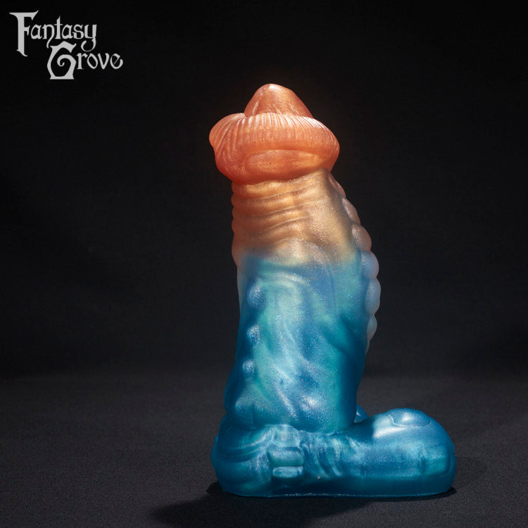 A fantasy sex toy on a black background with the Fantasy Grove logo in the upper left corner 