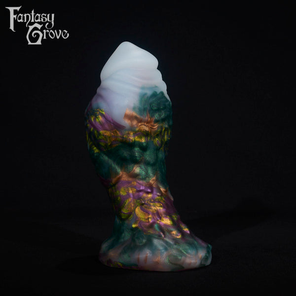 A fantasy sex toy on a black background with the Fantasy Grove logo in the upper left corner