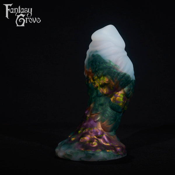 A fantasy sex toy on a black background with the Fantasy Grove logo in the upper left corner