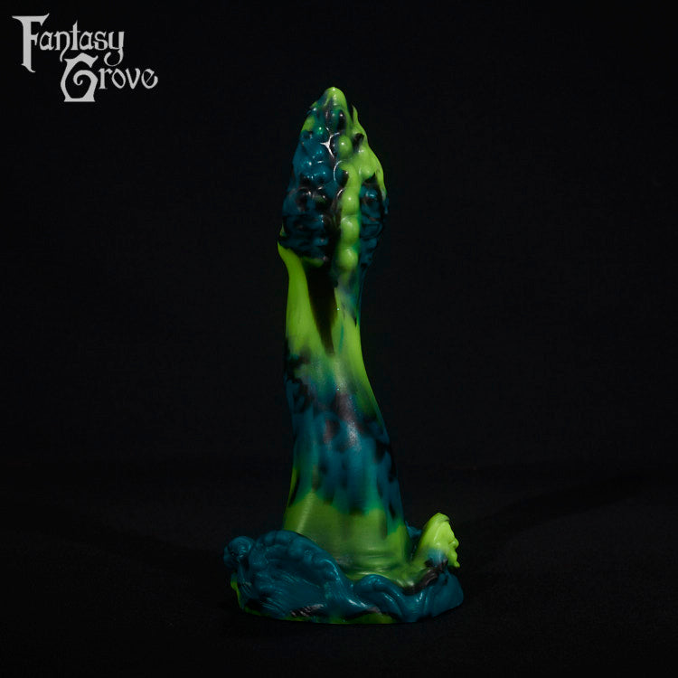 A fantasy sex toy on a black background with the Fantasy Grove logo in the upper left corner