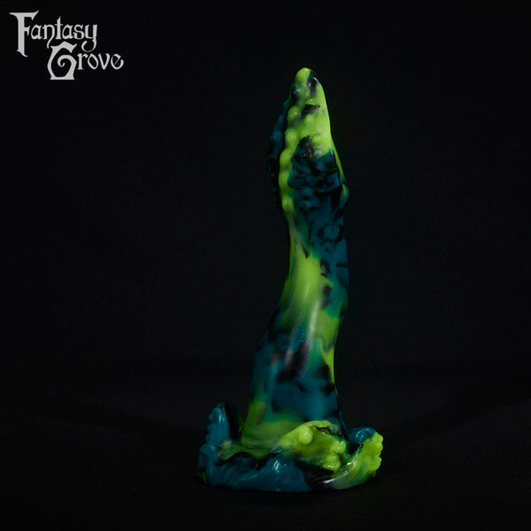 A fantasy sex toy on a black background with the Fantasy Grove logo in the upper left corner