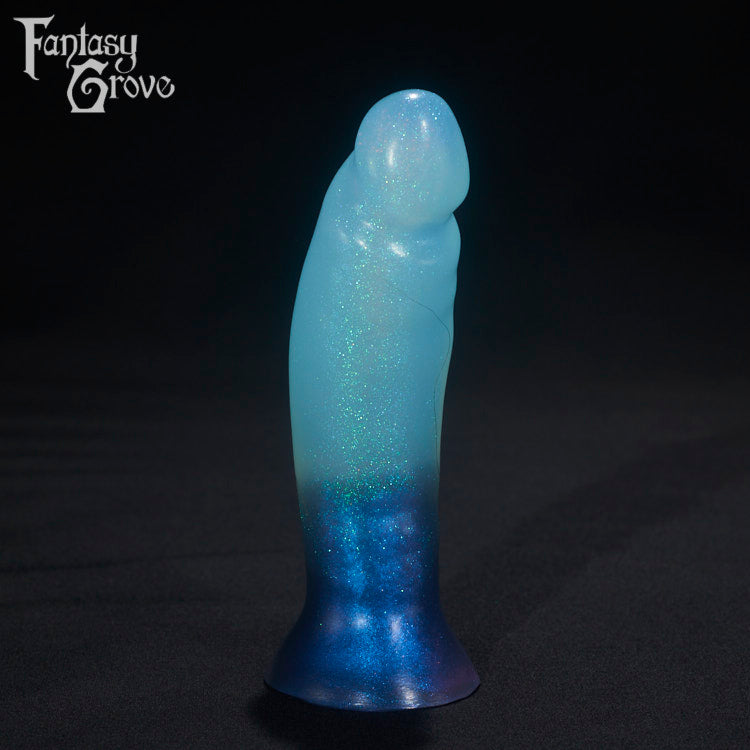 A Fantasy Grove sex toy on a black background with a logo in the upper left corner