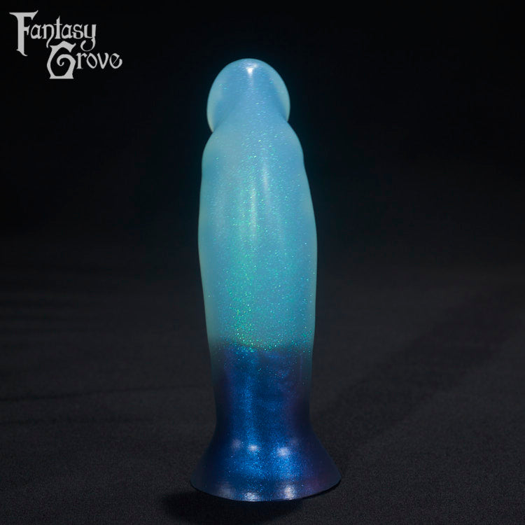 A Fantasy Grove sex toy on a black background with a logo in the upper left corner